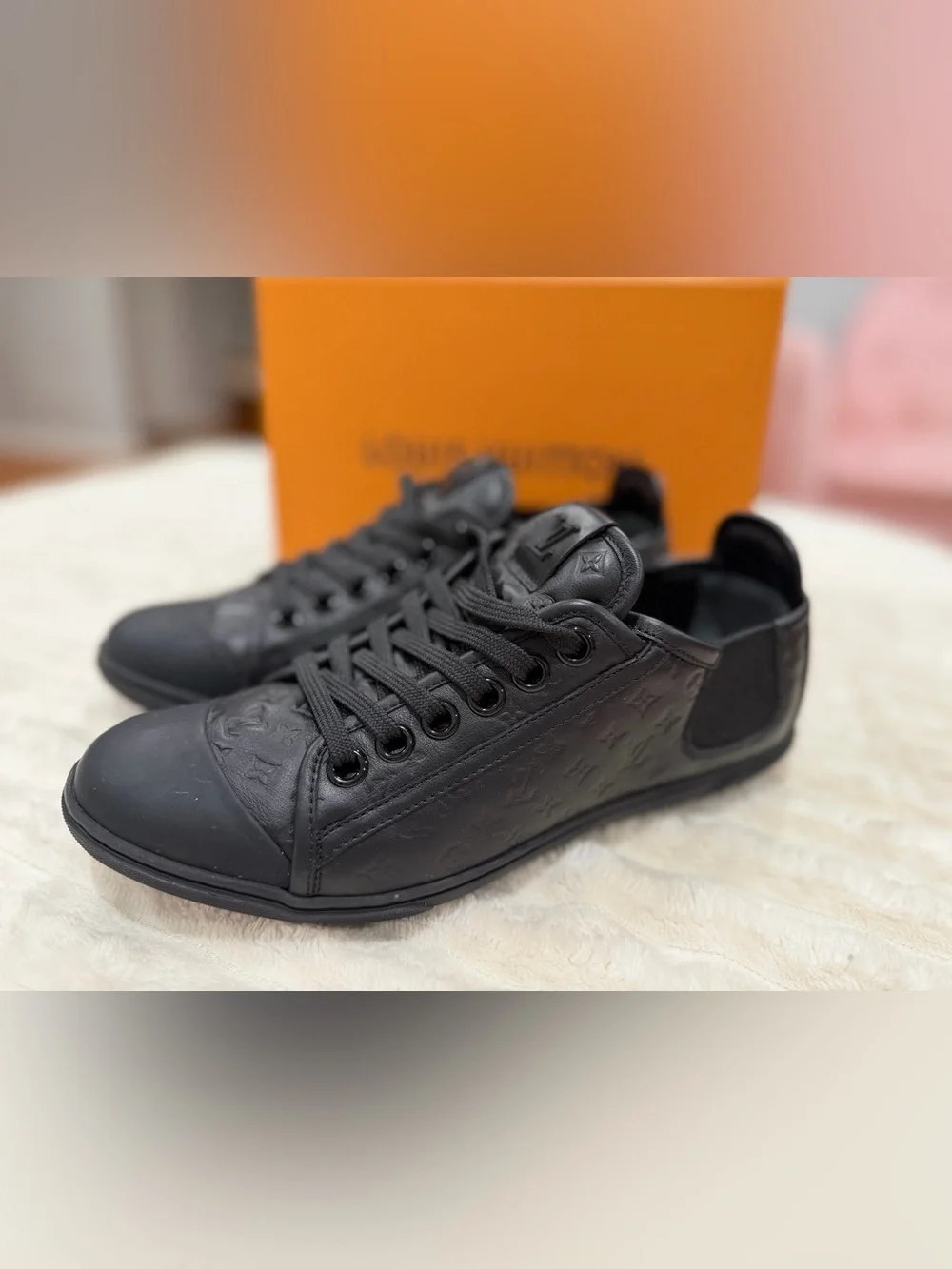 Louis Vuitton Black Monogram Embossed Leather Low-Top Sneakers